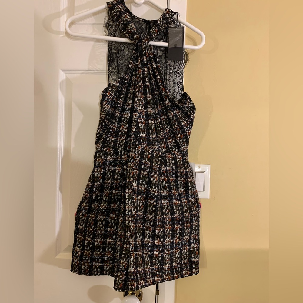 19 Cooper Plaid Lace Open Back Halter Neck Romper